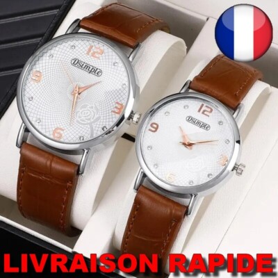 Paire De Montres Couple Quartz Cuir Marron - Bracelet Amour Homme Et Femme