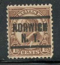 Sc # 633 ~ 1 1/2 cent Warren G. Harding Issue, Precancel, NORWICH N. Y.
