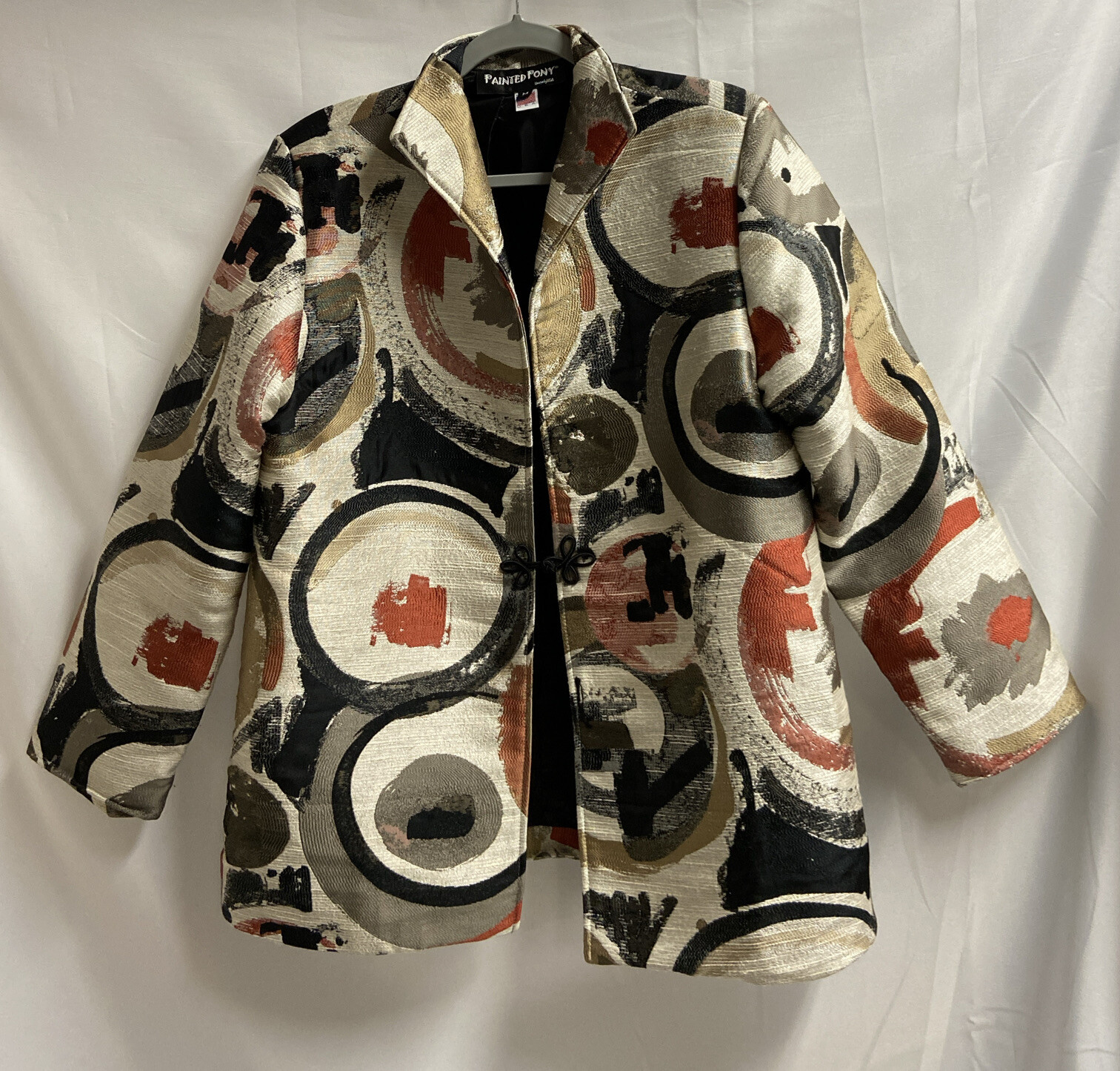 Giacca Pony Vintage Dipinta ARAZZO Southwestern Toggle Nero Marrone Taglia Media