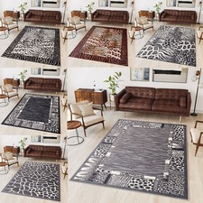 Teppich Kurzflor Modern Braun Grau Tiermotiv Bordüre Wohnzimmer NEU Ökotex