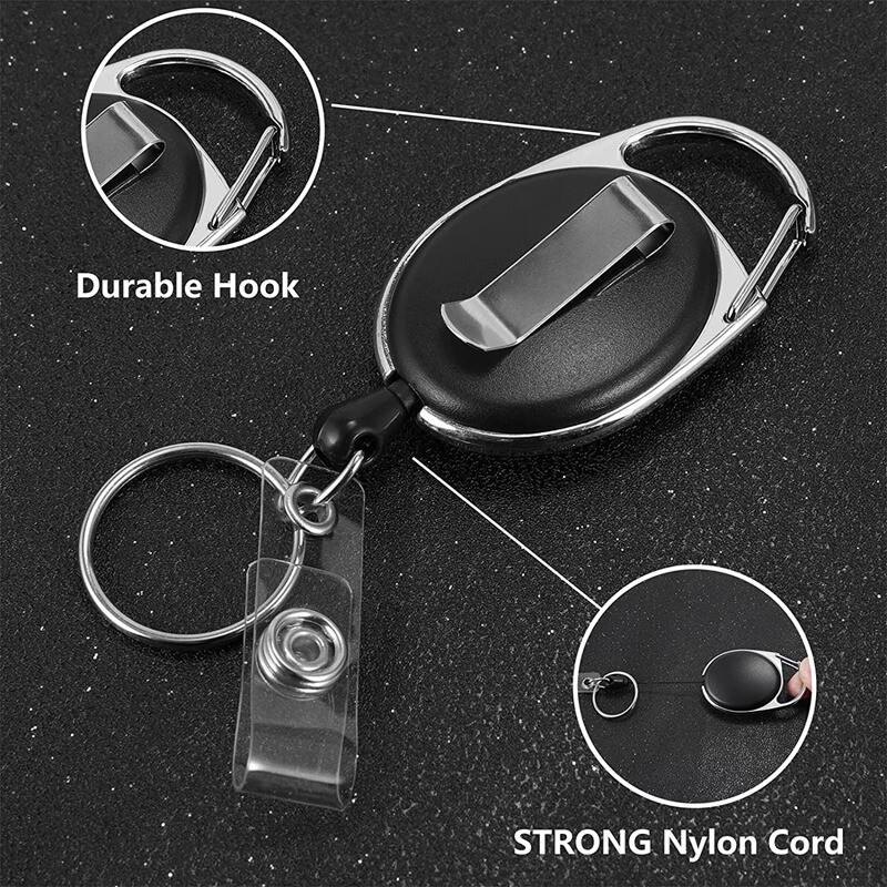 4X(Extendable Key Fob, Set of 4 ID Badge Reel with Vinyl Strap and ...