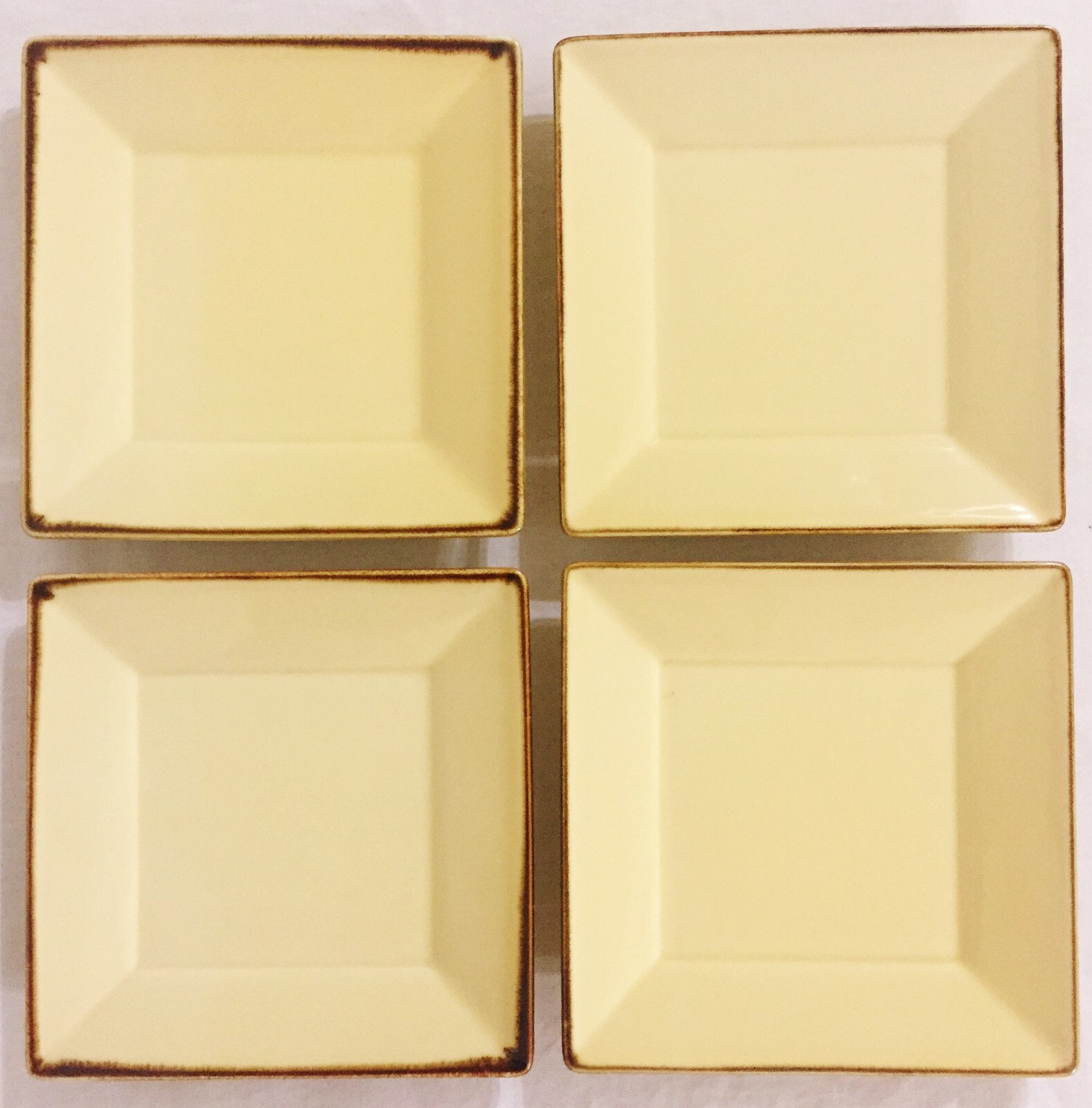 4 Lot Set Pottery Barn Japan Square Yellow Brown Dessert Pie Bread