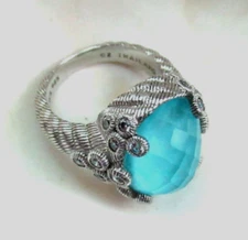 Judith Ripka Sterling Silver TURQUOISE DOUBLET & Diamonique Ring Size 7 Gift Box