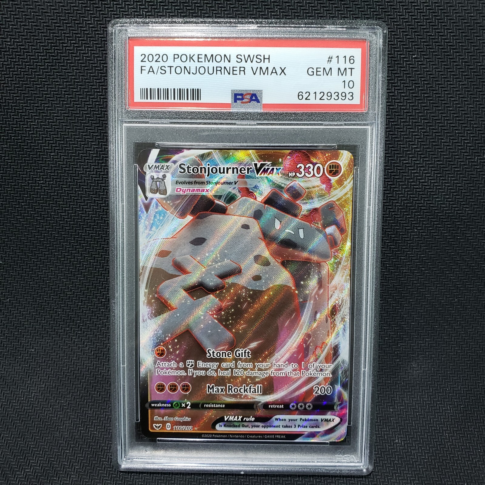 2020 Pokemon STONJOURNER VMAX 116/202 Sword & Shield Base Set Gem Mint PSA 10 💎