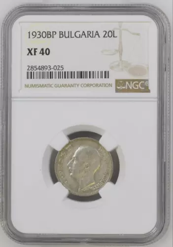 BULGARIA SILVER 1930 20 LEVA NGC XF40 KM41