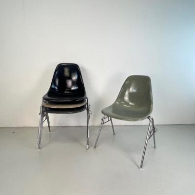 4x EAMES DSS CHAIRS HERMAN MILLER 60s SEAFOAM BLACK GREY GREIGE STACKING BASE