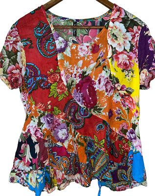 Funky Artsy Boho Sacred Threads Cotton Button Gauze Ruffle Top SS121