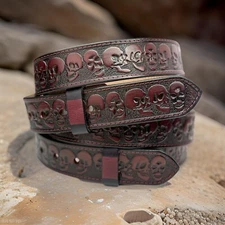 Biker belt, Skull Tooled Brown Leather belt, FULL GRAIN HANDMADE Western Belt