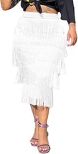 Women's Skinny High Waist Tassel Bodycon Midi Skirt Flowy Party Fringe Tiered