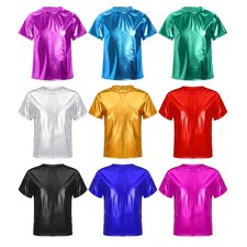 US Girls Metallic Dance Tops Sparkly Hip Hop Jazz Dancewear Halloween Shirts