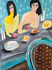 Original Painting, women, figurative art, folk art, food art, 9x12 acrylic