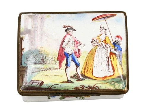 Antique Georgian  Enamel Patch Box Courting Couple Scene c1770 Rare - Picture 1 of 3