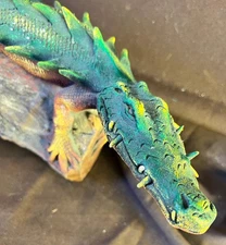 Vintage Original Art Sculpture Green Lizard Reptile Alligator Fantasy Clay Art