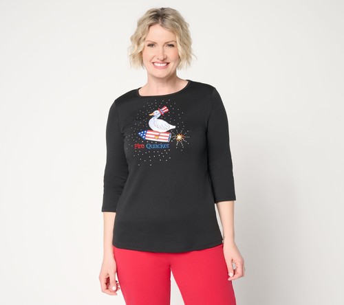 Quacker Factory Women's Top Sz M Make Your Selection: Fire Sleeve Black A724594