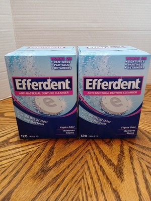 (2) Efferdent Anti-bacterial Denture Partials Retainers Cleanser 120 Tablets 