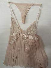 Victoria's Secret Lingerie W/ G String Babydoll Slip Chemise Lace Plunge Pink M