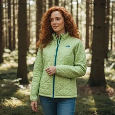 The North Face Women’s Quilted Jacket Size XL 14-16 Green Puffer Pockets Hiking