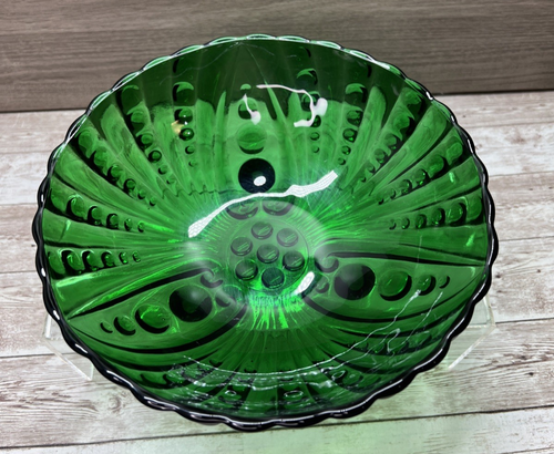 Anchor Hocking Dessert Bowl Forest Green Footed Burple Oyster Berry Dish 8.25” - Picture 2 of 10