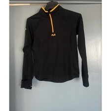 Fila Sport Quarter Zip Sz 8 Top Running Pullover Thumbholes Black Gold