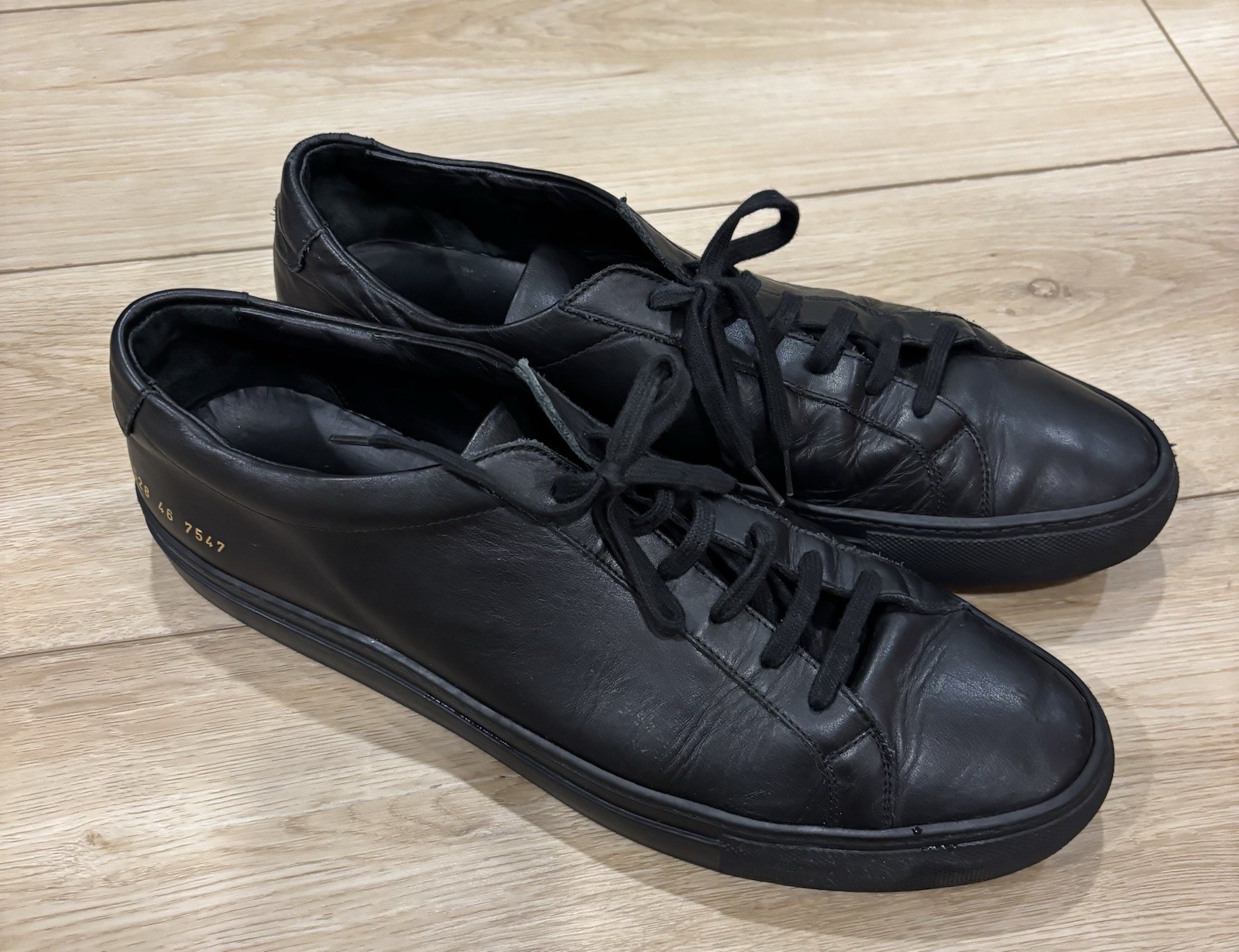 Common Projects Solid Black Leather Achilles Lace… - image 1