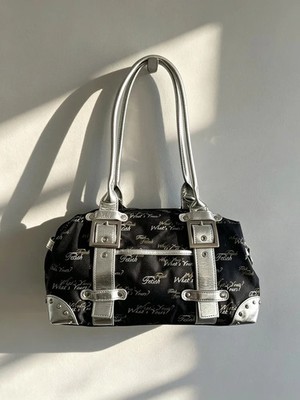 Fetish Y2K Silver and Black Glitter Vintage Baguette Shoulder Bag