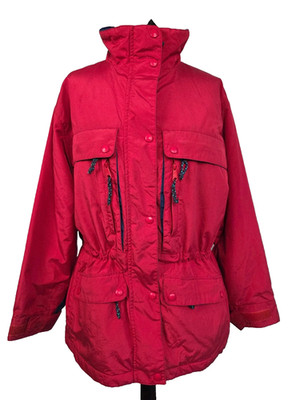 Vintage L.L.Bean Red Plaid Lined Parka Jacket Women s Outdoor Spring Coat