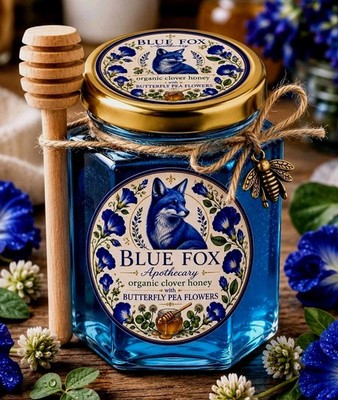 Blue Fox Exotics Artisan Blue Organic Clover Honey And Butterfly Pea Flower 4oz 