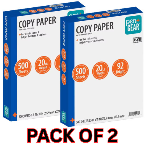 Pen+Gear Copy Paper, 8.5" x 11", 92 Bright, 20 lb., 2 Reams (1,000 Sheets)