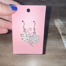 Silver Snowflake Christmas Dangle Drop Earrings Metal Hook Closure