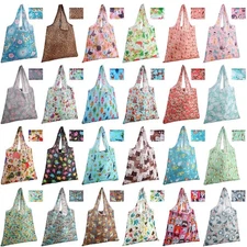 24 Pieces Reusable Grocery Bags Polyester Folding Shopping Tote Animal Style