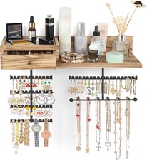 Jewelry Organizer Hanging Wall Mounted Jewelry Holder W/ Rustic Wood Drawer