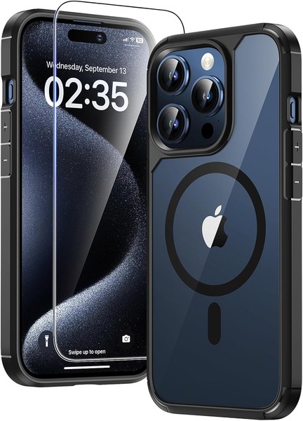 "HandyhüLle FüR Iphone 15 Pro 6,1\" Schwarz StoßFest Mit Panzer Schutzglas Magsafe"-image