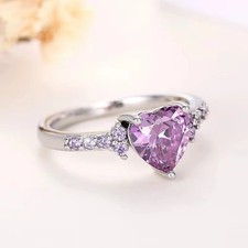 Women Purple Heart Cubic Zirconia Ring Fashion Jewellery Gift