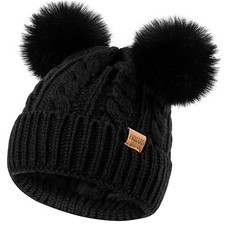 Women's Winter Hat Soft Knit Beanie with Faux Fur Pom Hat with Warm Fleece Li...