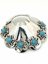 Vintage Southwestern Large Silver Turquoise Ponytail Holder Hair Clip Barrette