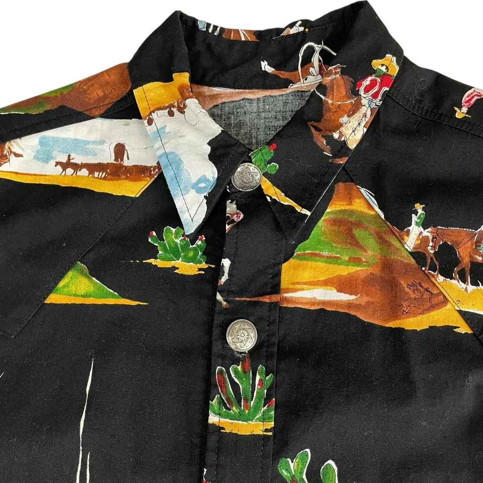 Винтажная футболка 70-х Roper Rodeo ковбойская на пуговицах черная маленькая - Изображение 4 из 4