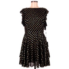 Mac Duggal Leena Flutter Sleeve Gilted Gold Polka Dot Wedding Guest Event Dress