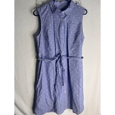 Tommy Hilfiger Blue Gingham Polka Dot Sleeveless Shirt Dress Cotton Womens 12