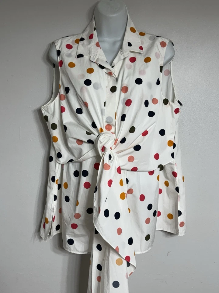 Blusa Akris Punto para mujer talla 16 sin mangas a lunares atar botones Foto 4 de 4