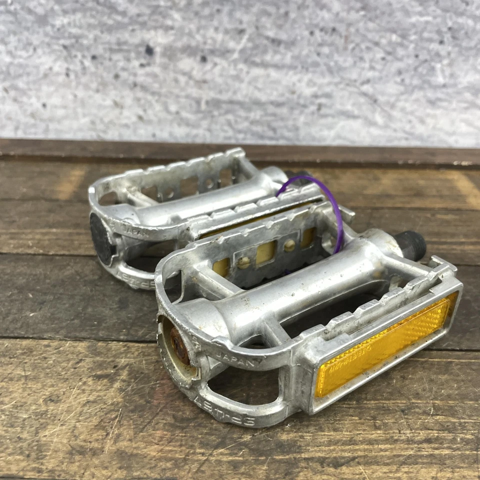 Pedales de bicicleta BMX de aleación vintage SR SP-467 Japón 9/16 3 piezas plataforma plateada Foto 2 de 4