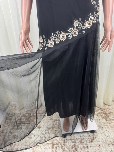 R&M Richards Elegant Black Floral Embroidered & Beaded Dress - Picture 8 of 12