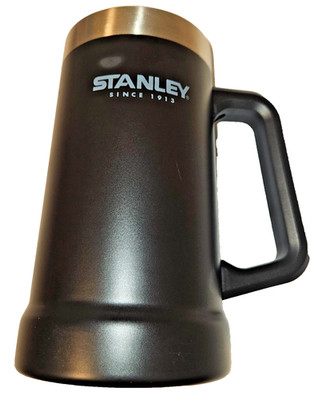 STANLEY ADVENTURE 24 OZ BIG GRIP BEER STEIN MATE BLACK STAINLESS STL GENTLY USED