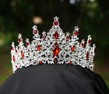 Silver Ruby Red Tiara Crystal Birthday Wedding Gift Diadem tiered crown prom