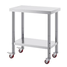Uimoso 18" x 30" Stainless Steel Work Table with Wheel Commercial Food Pre Table