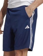 Adidas Men's Train Essentials Pique 3 Stripes Zip Pocket Shorts Blue Size M