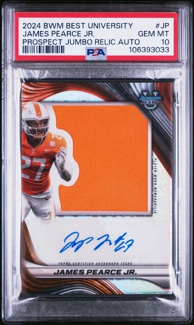 2024 Bowmans Best U James Pearce Jr Prospect Jumbo Relic Auto PSA 10 Gem POP 1