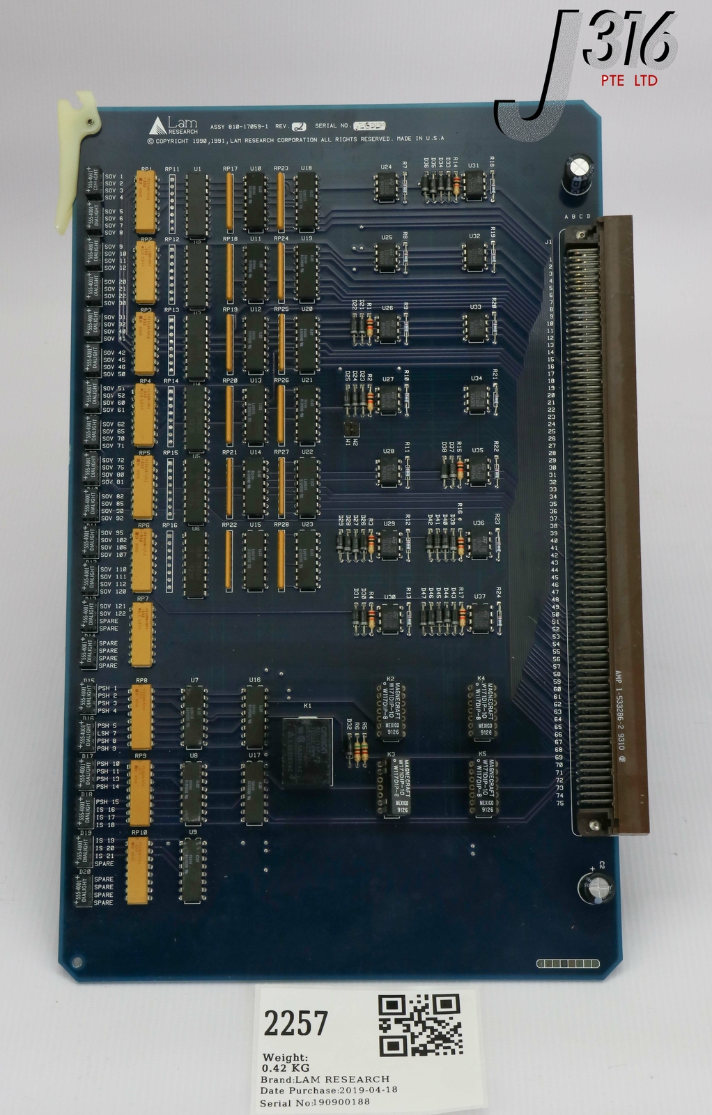 2257 LAM RESEARCH PCB, 442B RAINBOW PLASMA ETCHER 810-17059-1