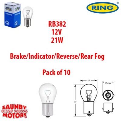 Ring Automotive RB382 12v P21W Standard Bulb Brake/Indicator/Reverse/Rear Fog