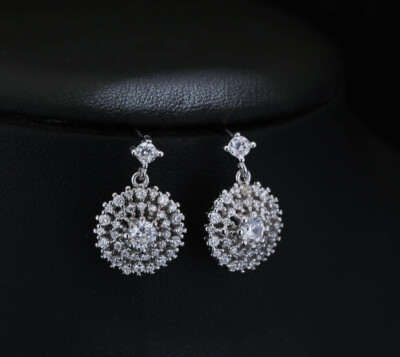 Damen Ohrstecker mit Anhänger Rund Design Silber 925 Zirkonia Ohrringe