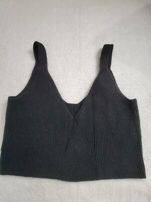 J. Crew Women's Cashmere-Blend Cropped V-Neck Sweater Tank Top Black Size XL